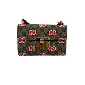Gucci Mini Bag with Red Apple Print and Gold Chain